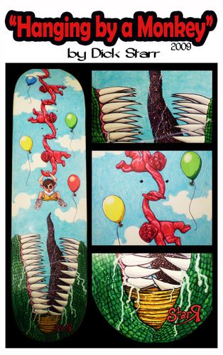 "Hanging by a Monkey" Original, hand painted skateboard deck. $250.00
