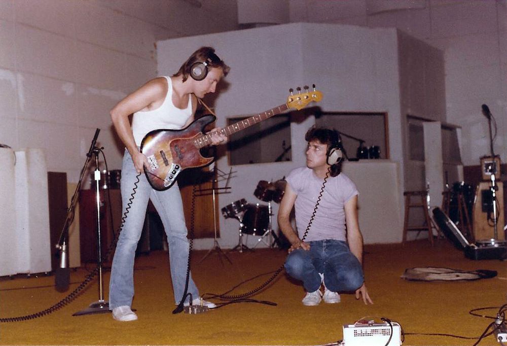Bruce and Rick listening to playback at ACA Studios, Houston, Texas