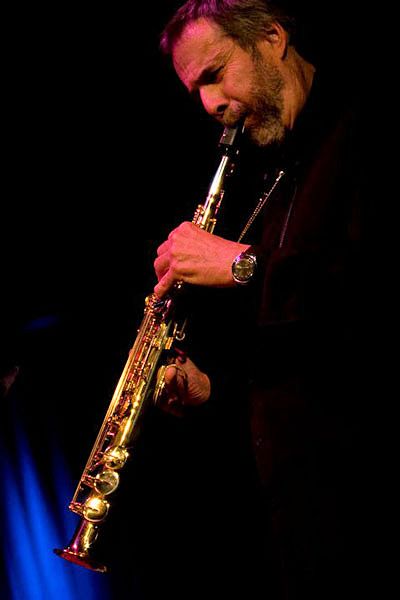 Harrison Goldberg plays Soprano Sax during a live performance.