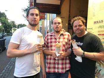 Niklas, Sam and I celebrate the end of the tour with a rollo from Arabic. Bremen, Germany
