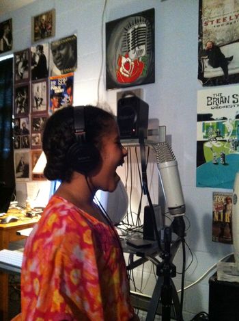 My daughter, Elise, tracking vocals on my song, "Be Yourself". June 2014

