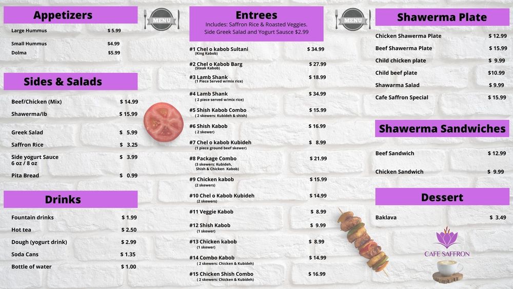 Cafe Saffron Menu