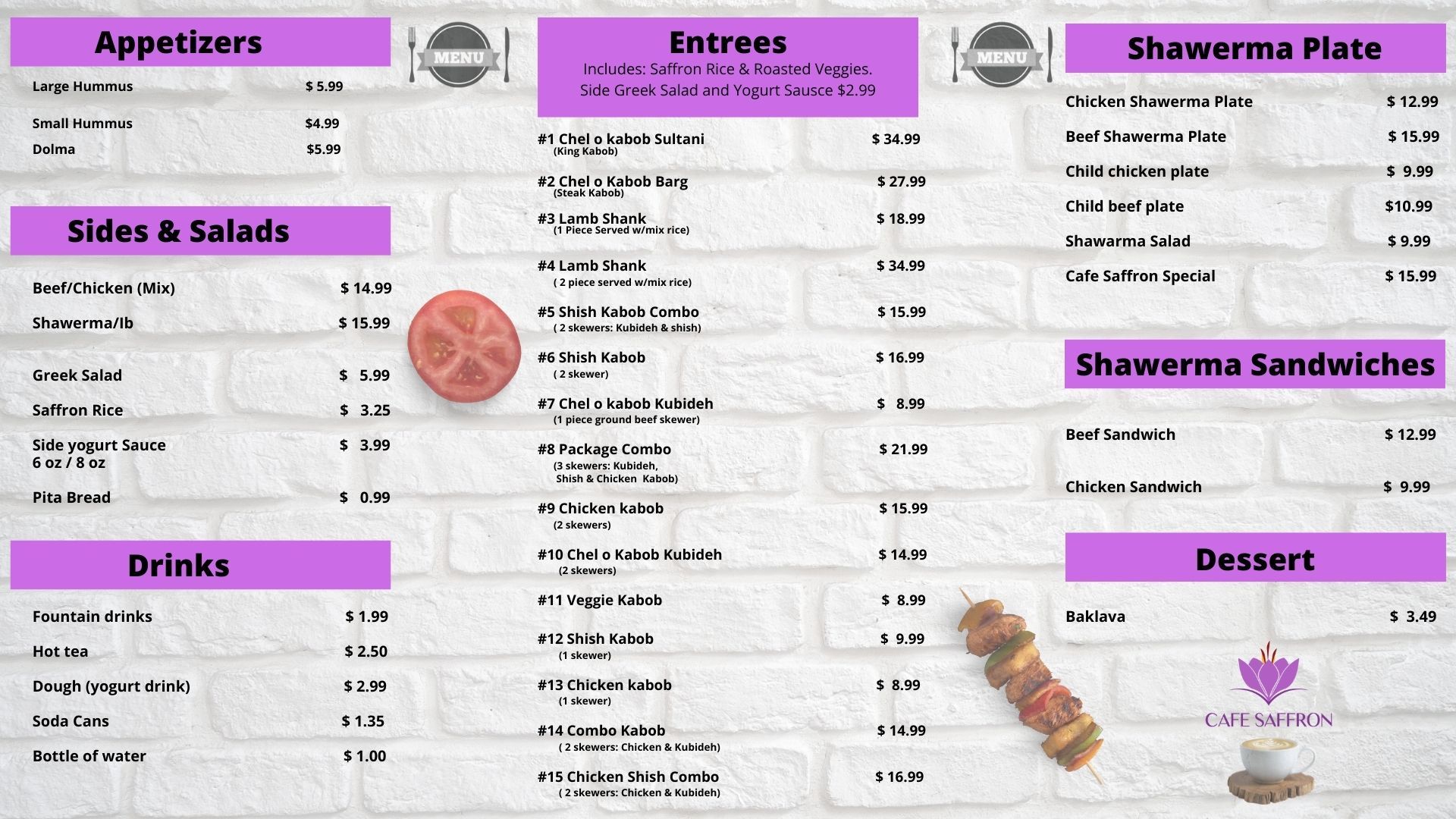 Cafe Saffron Menu
