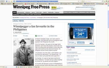 Winnipeg Free Press - Front Page & 2nd Page Feature http://www.winnipegfreepress.com/local/winnipegger-a-fan-favourite-in-the-philippines-80048702.html
