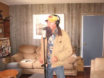 Ian Tyson recording his vocal part for "Alberta Blue" at the old stone house located on his ranch just outside Longview, AB
