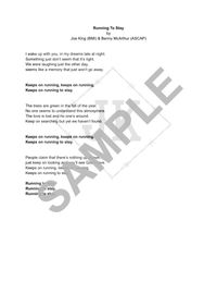 Autographed Lyrics Sheet for Running To Stay