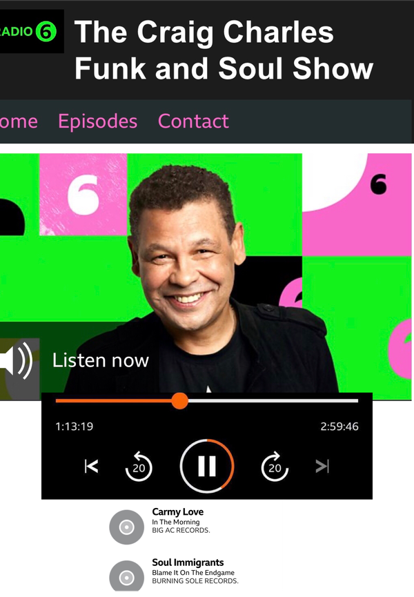 Great support from BBC6M & The Craig Charles Funk & Soul Club 