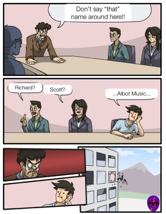 albot music, office comic, funny office meeting, funny meme,  don't mention albot music, funny comic strip