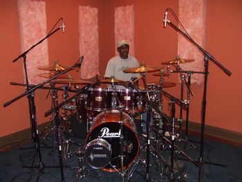 Melvin Baldwin tracking drums at his studio
