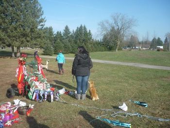 Nicole holds river as they get ready to participate in the parade.
