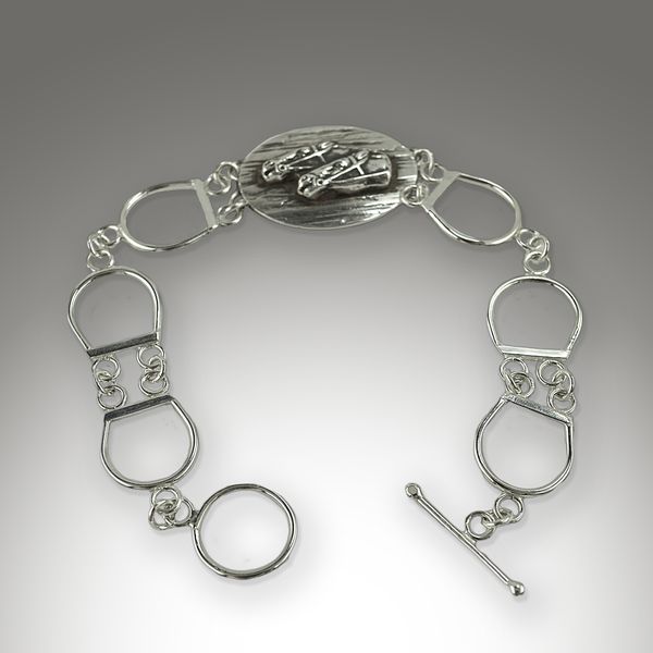 Sterling Silver Racing Horses Stirrup Bracelet - Bejewelled