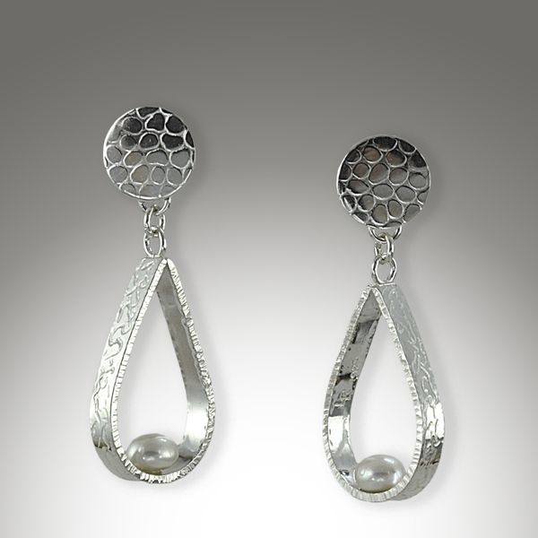 Textured, handcrafted Sterling Silver Earring with button