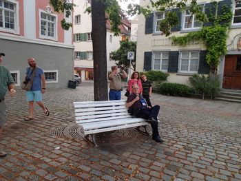 resting in the square after that climb
