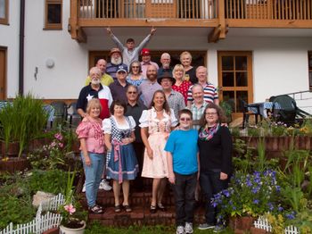 Group photo behind the Alphotel, complete with the hilarious angry Lithuanian waiter
