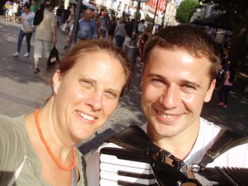 See amazing musicians up close playing along the shopping street in Munich; This is Yevhen from the Ukraine.
