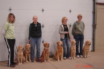 4 of the 7 littermates out of Storm & Zing at the GRCA National Specialty in Enid OK Oct 19-28, 2009 Left to right - Linda & Tracer - Shine, Sally and Zing - Storm - Brenda and Nova, Joan and Bright
