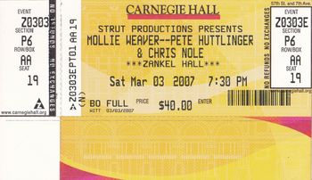 Saturday March 3, 2007 - Mollie Weaver, Pete Huttlinger, and Chris Nole perform at Carnegie Hall
