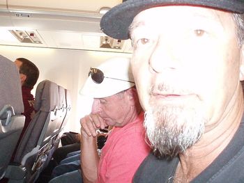 BILLY WILLIAMS AND STEVIE T ON THE PLANE TO MT ISA The boys relaxing on Qantas Airlines inflight to Mt Isa for our shows. Qantas really looked after us..especially me with a broken leg and on crutches...thanx so much to Qantas for the EXTRA care and attention :-)
