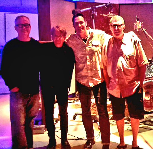 Jamie Clark at East West Studios, Hollywood, CA with ,Tim Pierce,  Denny Fongheiser, Ron Nevison and Jeff Bova (not pictured) recording, "Learning To Live" album. 