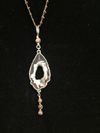 Brown Agate Slice with Brown Jade Beads and Sterling Silver Wrap. Beaded SIlk Chain 2