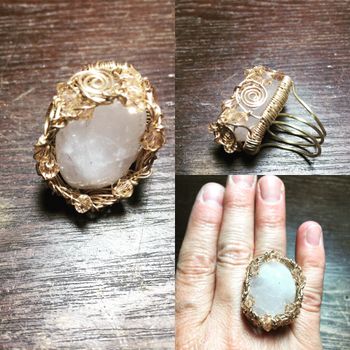 Wrapped Brass & Rose Quartz Ring Size 7
