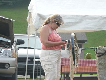 Laurie at the prayer wheel
