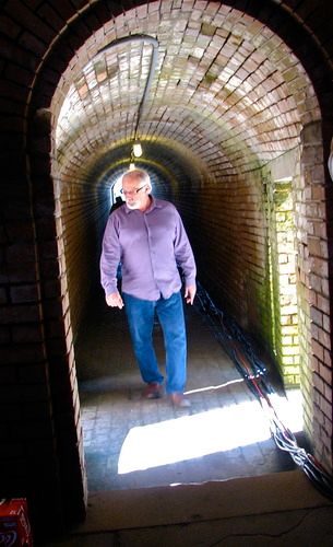 Pat in the tunnel to the green room in Fort Gaines
