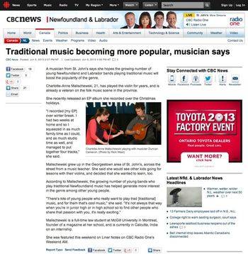 Interview with Charlotte-Anne Malischewski about her recent recording with Duncan Cameronin CBC NewsJun 9, 2013
