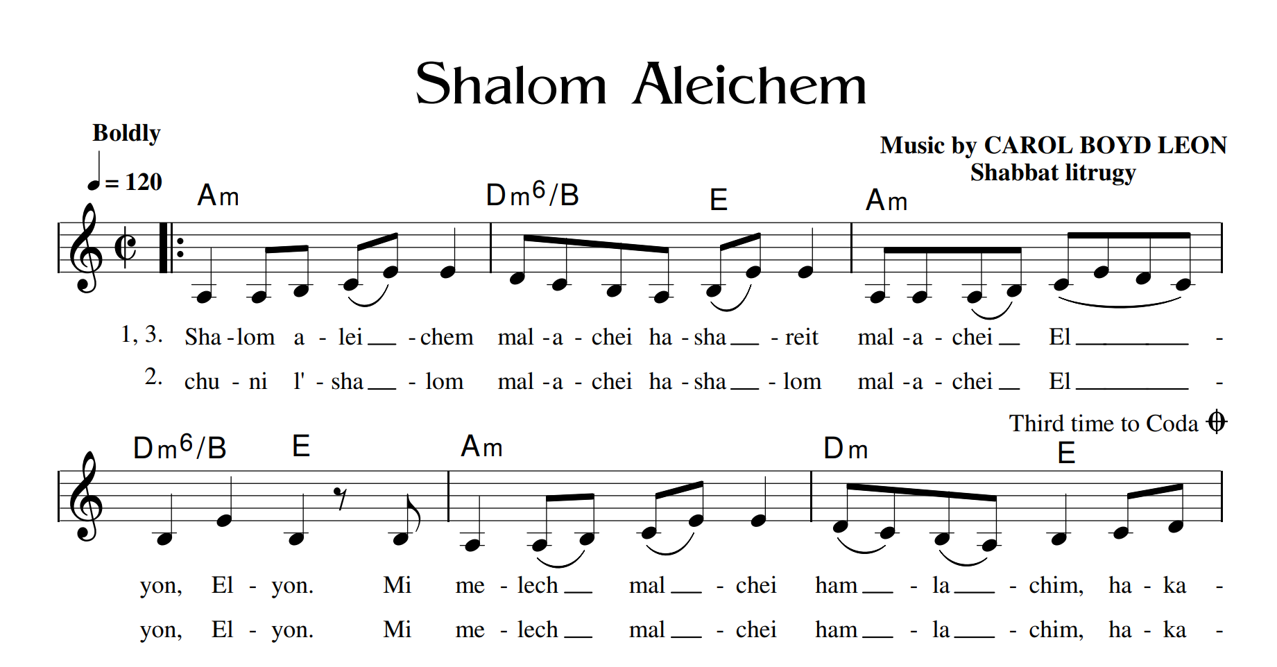 Shalom Aleichem. שלום עליכם. Traditional Shabbos song • Jewish Sheet Music