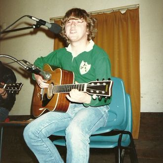 The poet Ian Thomas sharing the stage with Lost Haven, circa 1987