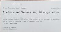 Archers - Versus Me - Discrepancies - Etched in Embers Tickets