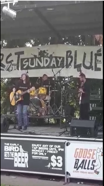 Shar on the big stage at First Sunday Blues Festival, Darwin, 2019.
