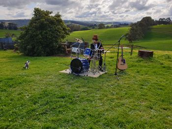 Dave at the drums. More field work for 'You Rock My World', 2022.
