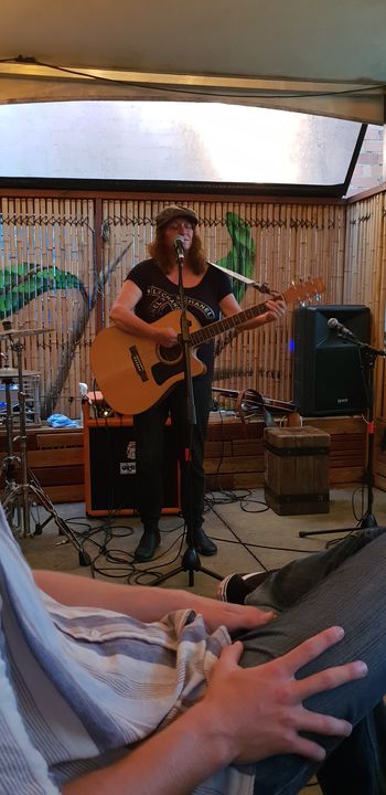 Shar playing at Sooki's open mic, Belgrave, Victoria, 2021
