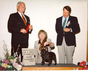 "DELI" Pictured placing 2nd in a large 6-9 mo puppy bitch class at the 2002 FBDCA National.
