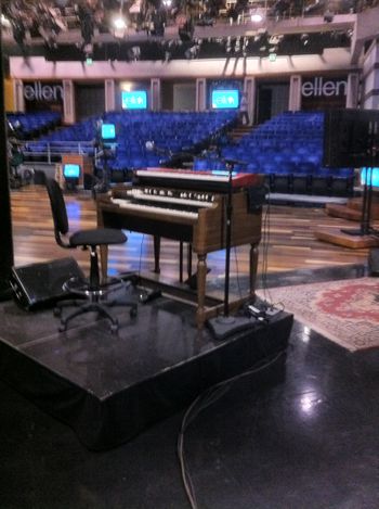 Keyboard rig setup for Bonnie Raitt at Ellen Show taping, 2013
