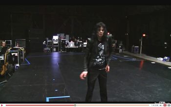 Dave(wearing headphones, extreme left of photo)with Michael Jackson at rehearsal for "This Is It" tour.
