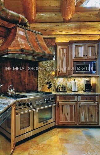 Rustic Copper Kitchen Hood as published in the January 2011 Edition of Log Home Living - Location: Yosemite/Wawona, CA
