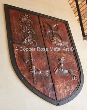 3 foot x 4 foot Family Crest - Iron Frame --Repousse - Private Commission - Beverly Hills, CA  Artist: Debra Montgomery - A Copper Rose Metal Art www.acopperrose.com

