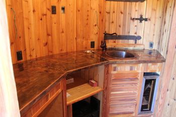 Custom Copper Countertop with Copper Nails - Steampunk/Boilermaker. Copper sink provided by customer. Location: Los Olivos, CA
