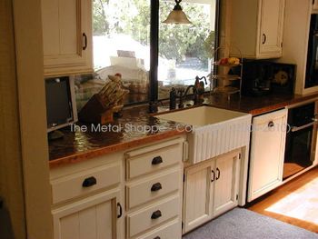 Custom Hammered Copper Countertop with Antique Brown Patina Finish / Location: Fresno, CA
