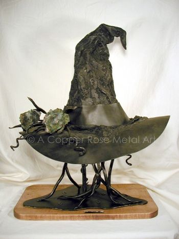 Welded Steel Sculpture - Steel Witch Hat - Artist:  Debra Montgomery - A Copper Rose Metal Art   www.acopperrose.com
