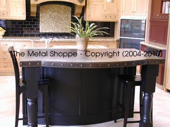 Custom Steel Countertop with Iron Banding/Clavo Nails. Antique Pewter Patina Finish / Location: Fresno, CA

