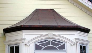 Large Custom Seamed Copper Bay Window Cover with Cornice Molding Trim / Location: Fresno, CA
