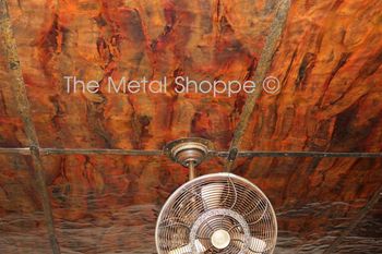 Alt. View: Custom Copper Ceiling with Iron Frame/Grid and Fan Bezels. Location: Sanger, CA
