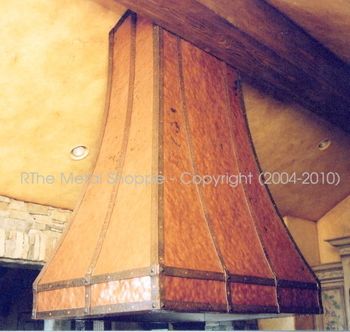 Large Custom Hammered Copper Island Hood with Forged Iron Straps / Location: Fresno, CA
