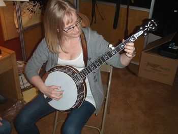 Anne Christenson playing her brand new Nechville banjo, 2012
