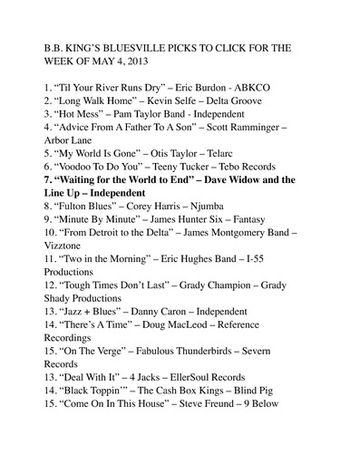 Radio Play on SiriusXM BB Kings Bluesville station
