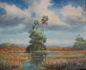 "Windy Everglades" 20 by 24" Oil on Board. (lots of palette knife) Painted Feb 5th 2007 (SOLD-Collector in Palm Harbor, FL.)
