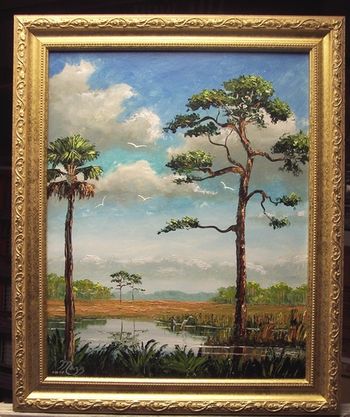 'Palm & Pine' 16 by 20" Oil on Masonite board, Lots of Palette knife work. Painted July 28th, 2007 (SOLD - Collector from Bartow, FL)
